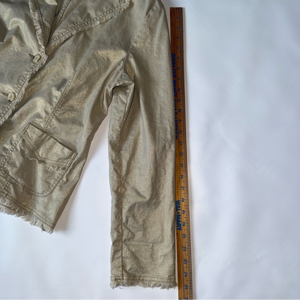 Women's Beige shimmery Frayed Edge Button up Boho Cottagecore Jacket‎ Size Large - Picture 9 of 9